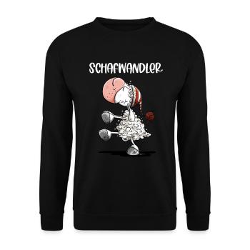 Schlafwandler Schaf mit Schafwandler Wortspiel - Unisex Pullover - Schwarz - Vorne - Alina (178cm) & Michal (187cm)