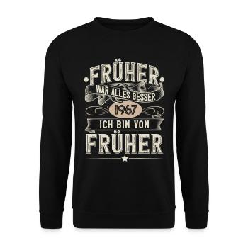 1967 Geburtstag Geburtsjahr Jahrgang - Unisex Pullover - Schwarz - Vorne - Alina (178cm) & Michal (187cm)