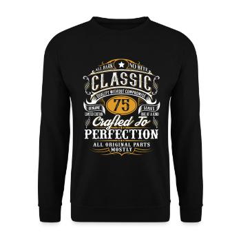 75. Geburtstag - Unisex Pullover - Schwarz - Vorne - Alina (178cm) & Michal (187cm)