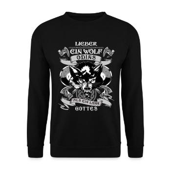 Nordmann nordische Mythologie - Ein Wolf Odins - Unisex Pullover - Schwarz - Vorne - Alina (178cm) & Michal (187cm)