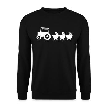 Traktor mit Babywagen - Drillinge - Unisex Pullover - Schwarz - Vorne - Alina (178cm) & Michal (187cm)
