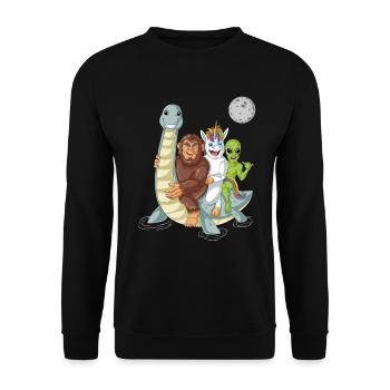 Bigfoot Alien Unicorn Riding Loch Ness - Unisex Sweatshirt - black - Front - Alina (178cm) & Michal (187cm)