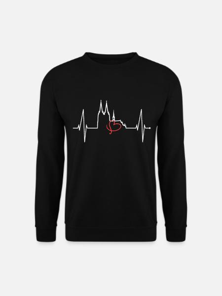Köln Skyline Herzschlag Herz Kölsch Liebe Kölner - Unisex Pullover - Schwarz
