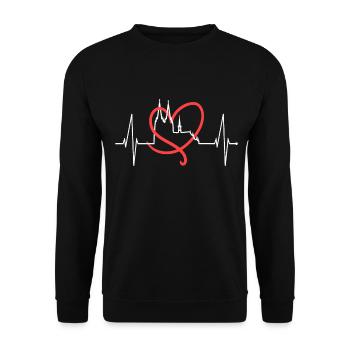 Köln Skyline Herzschlag Herz Kölsch Liebe Kölner - Unisex Pullover - Schwarz - Vorne - Alina (178cm) & Michal (187cm)