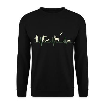 Jäger Herzschlag für die Jagd - Unisex Pullover - Schwarz - Vorne - Alina (178cm) & Michal (187cm)