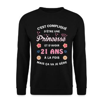 Cadeau 21 ans Princesse 21e Anniversaire Humour - Sweat-shirt Unisexe - noir - Devant - Alina (178cm) & Michal (187cm)