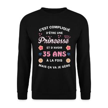 Cadeau 35 ans Princesse 35e Anniversaire Humour - Sweat-shirt Unisexe - noir - Devant - Alina (178cm) & Michal (187cm)