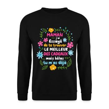 Maman Cadeau Fête Des Mères 2022 Humour Fleur - Sweat-shirt Unisexe - noir - Devant - Alina (178cm) & Michal (187cm)