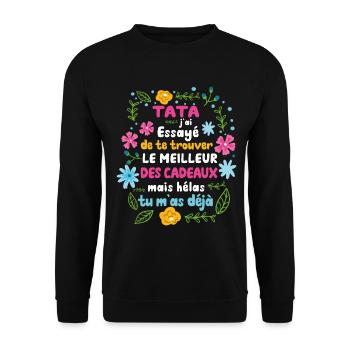 Tata Cadeau Fête Des Mères 2022 Humour Fleur - Sweat-shirt Unisexe - noir - Devant - Alina (178cm) & Michal (187cm)