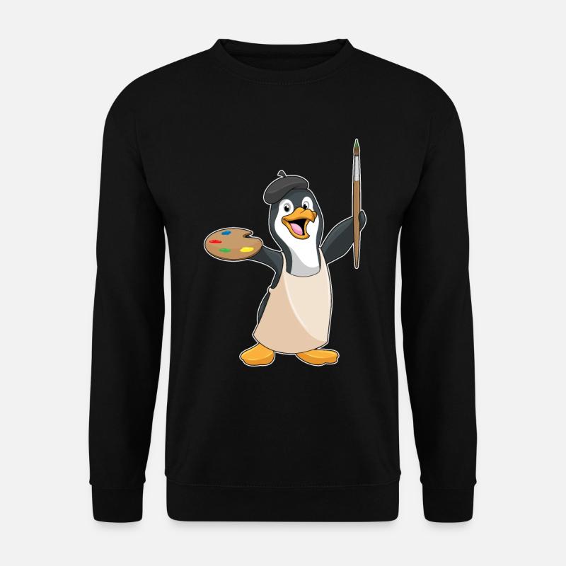 Penguin Painter Brush Painting - Unisex Sweatshirt - black