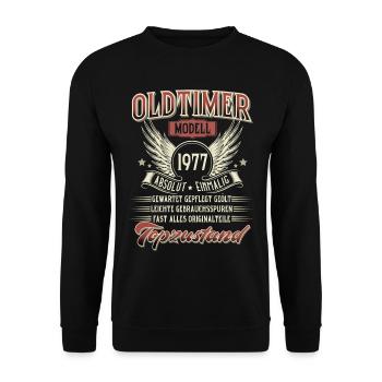1977 Geboren Geburtstag Oldtimer - Unisex Pullover - Schwarz - Vorne - Alina (178cm) & Michal (187cm)