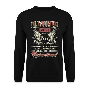 1979 Geboren Geburtstag Oldtimer - Unisex Pullover - Schwarz - Vorne - Alina (178cm) & Michal (187cm)