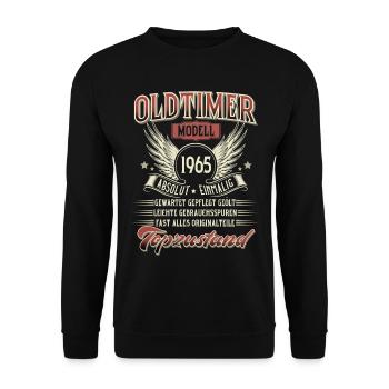 1965 Geboren Geburtstag Oldtimer - Unisex Pullover - Schwarz - Vorne - Alina (178cm) & Michal (187cm)