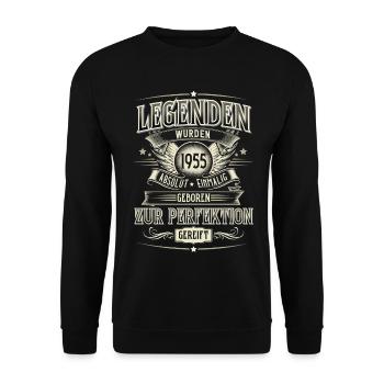 Jahrgang 1955 Geboren Geburtstag Legende - Unisex Pullover - Schwarz - Vorne - Alina (178cm) & Michal (187cm)