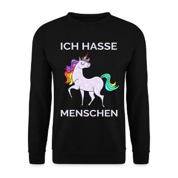 ICH HASSE MENSCHEN EINHORN - Unisex Pullover - Schwarz - Vorne - Alina (178cm) & Michal (187cm)