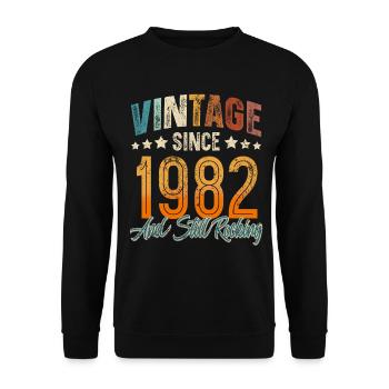 1982 Year of birth Birthday Year of construction Vintage - Unisex Sweatshirt - black - Front - Alina (178cm) & Michal (187cm)