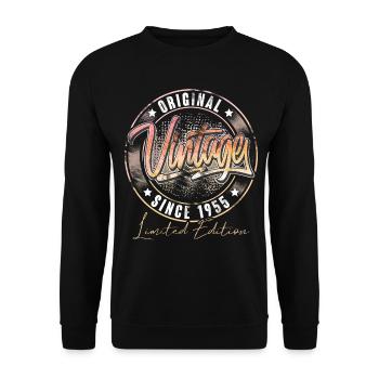 1955 Geburtsjahr Geburtstag Vintage - Unisex Pullover - Schwarz - Vorne - Alina (178cm) & Michal (187cm)
