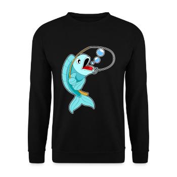 Fisch Angler Angelrute Angeln - Unisex Pullover - Schwarz - Vorne - Alina (178cm) & Michal (187cm)