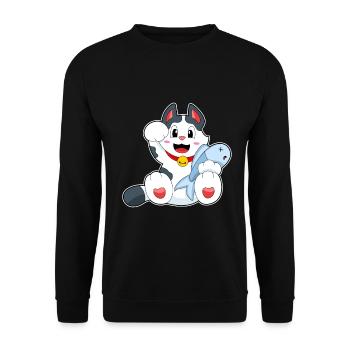 Katze Fisch - Unisex Pullover - Schwarz - Vorne - Alina (178cm) & Michal (187cm)