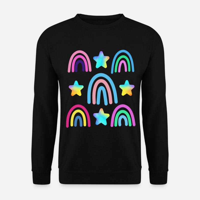 bunter Regenbogen und Sterne - Unisex Pullover - Schwarz