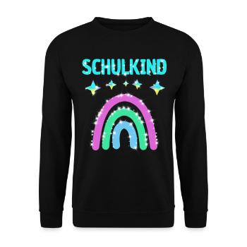 Schulkind Glitzer Regenbogen Einschulung - Unisex Pullover - Schwarz - Vorne - Alina (178cm) & Michal (187cm)