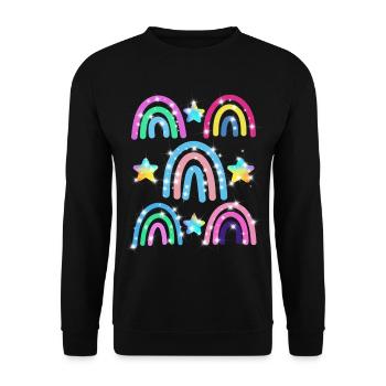 Glitzer Regenbogen Sterne Muster - Unisex Pullover - Schwarz - Vorne - Alina (178cm) & Michal (187cm)