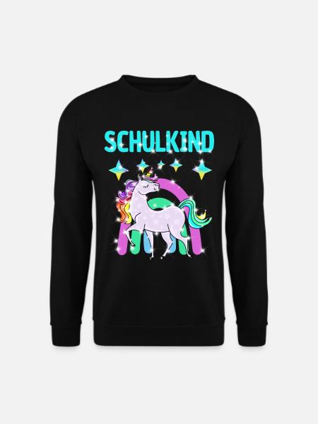 Schulkind Glitzer Einhorn mit Regenbogen - Unisex Pullover - Schwarz
