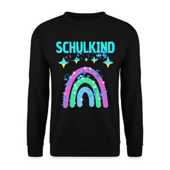 Schulkind Glitzer Regenbogen Einschulung - Unisex Pullover - Schwarz - Vorne - Alina (178cm) & Michal (187cm)