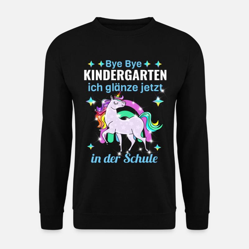 Bye Bye Kindergarten Glitzer Einhorn Einschulung - Unisex Pullover - Schwarz