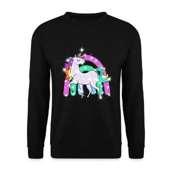 funkelndes Einhorn mit Regenbogen - Unisex Pullover - Schwarz - Vorne - Alina (178cm) & Michal (187cm)