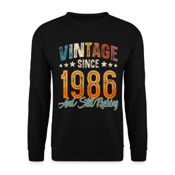 1986 Year of birth Birthday Year of construction Vintage - Unisex Sweatshirt - black - Front - Alina (178cm) & Michal (187cm)