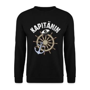 Kapitänin Segeln Boot Bootfahren Seglerin - Unisex Pullover - Schwarz - Vorne - Alina (178cm) & Michal (187cm)