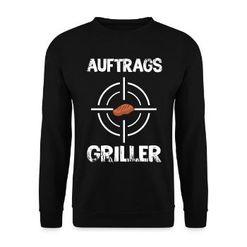 AUFTRAGS GRILLER BBQ - Unisex Pullover - Schwarz - Vorne - Alina (178cm) & Michal (187cm)