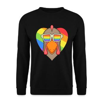 LGBT Animal Chicken Rainbow Heart - Unisex Sweatshirt - black - Front - Alina (178cm) & Michal (187cm)