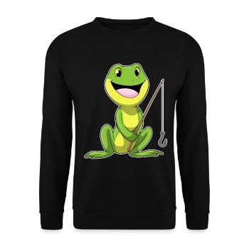 Frosch Angler Angelrute Angeln - Unisex Pullover - Schwarz - Vorne - Alina (178cm) & Michal (187cm)