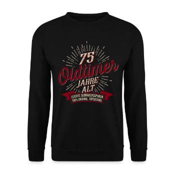75. Geburtstag Oldtimer - Unisex Pullover - Schwarz - Vorne - Alina (178cm) & Michal (187cm)