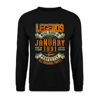 1991 Januar Geburtstag Legende - Unisex Pullover - Schwarz - Vorne - Alina (178cm) & Michal (187cm)