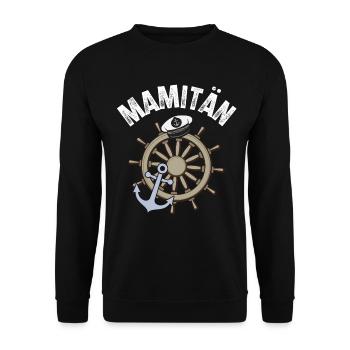 Mamitän Kapitän Segeln Motorboot Boot - Unisex Pullover - Schwarz - Vorne - Alina (178cm) & Michal (187cm)