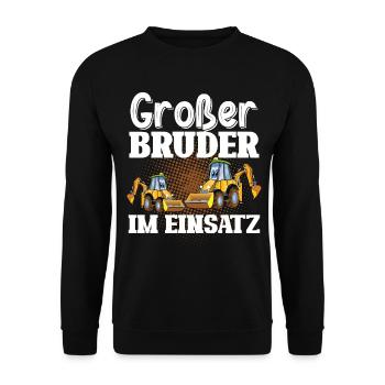 Großer Bruder Im Einsatz Bagger - Unisex Pullover - Schwarz - Vorne - Alina (178cm) & Michal (187cm)