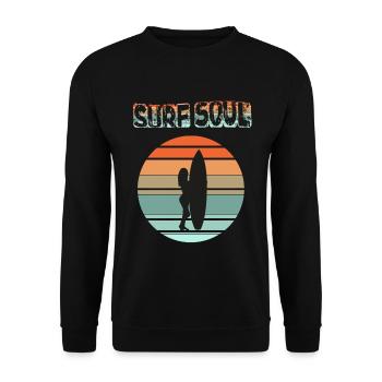 Surferin Silhouette mit Sonnenuntergang - Unisex Pullover - Schwarz - Vorne - Alina (178cm) & Michal (187cm)
