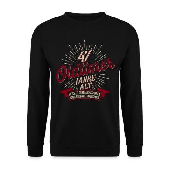 47. Geburtstag Oldtimer - Unisex Pullover - Schwarz - Vorne - Alina (178cm) & Michal (187cm)