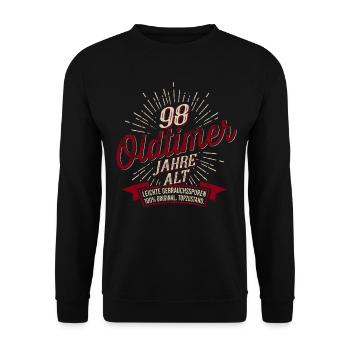 98. Geburtstag Oldtimer - Unisex Pullover - Schwarz - Vorne - Alina (178cm) & Michal (187cm)