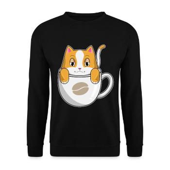 Katze Kaffee Tasse - Unisex Pullover - Schwarz - Vorne - Alina (178cm) & Michal (187cm)