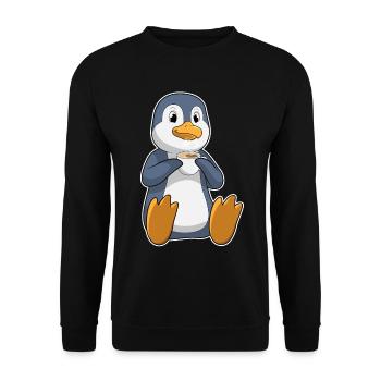 Pinguin Kaffee Tasse - Unisex Pullover - Schwarz - Vorne - Alina (178cm) & Michal (187cm)