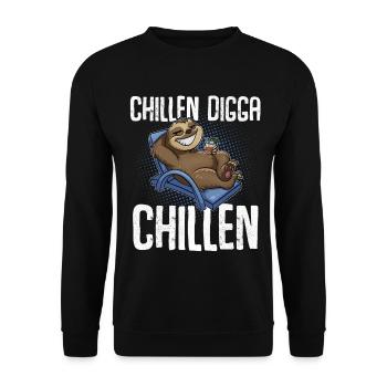 Chillen Digga Chillen Faultier - Unisex Pullover - Schwarz - Vorne - Alina (178cm) & Michal (187cm)