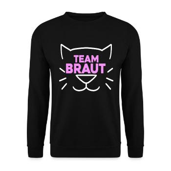 Team Braut Hochzeitsfeier Katze - Unisex Pullover - Schwarz - Vorne - Alina (178cm) & Michal (187cm)