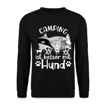 Camping ist besser mir Hund - Unisex Pullover - Schwarz - Vorne - Alina (178cm) & Michal (187cm)