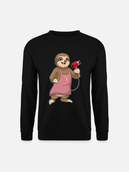 Faultier Friseur Föhn - Unisex Pullover - Schwarz