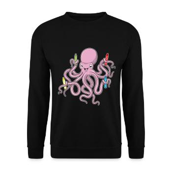 Octopus Student Crayons School - Unisex Sweatshirt - black - Front - Alina (178cm) & Michal (187cm)