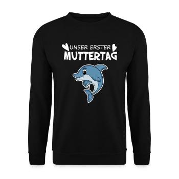 Muttertag Geschenk - Unser erster Muttertag - Unisex Pullover - Schwarz - Vorne - Alina (178cm) & Michal (187cm)